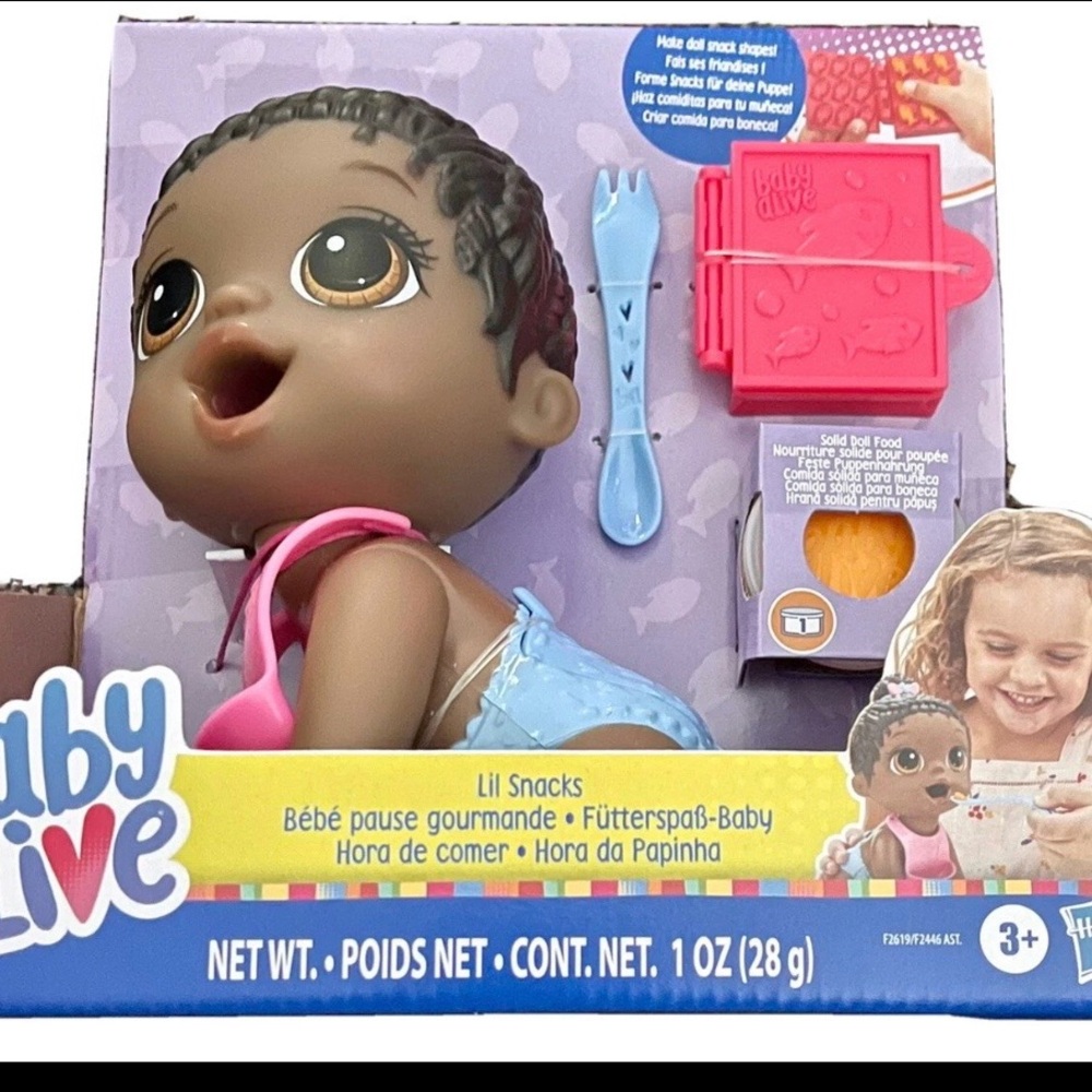 Hasbro African American Baby Alive Lil  Snacks Eats & Poops 8 Inch Baby Doll